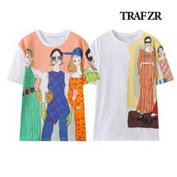 Traf zr-女性用コットンTシャツ,ラウンドネックTシャツ,原宿Tシャツ,カジュアルTシャツ,ブラウス,y2kファッション,2024