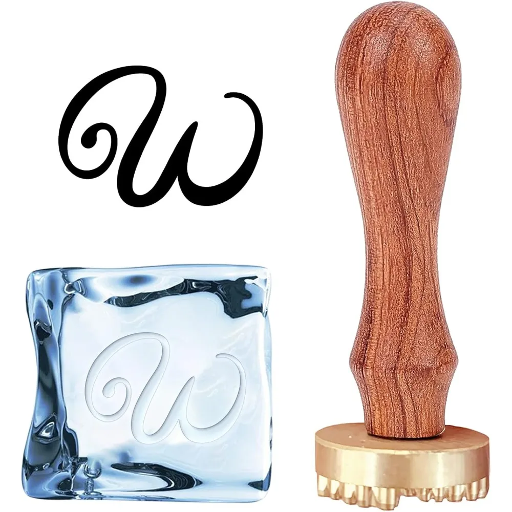 

W Ice Stamp - Vintage Ice Cube Branding Stamp with Removable Brass Head Wood Handle for Cocktail Whiskey Mojito Drinks