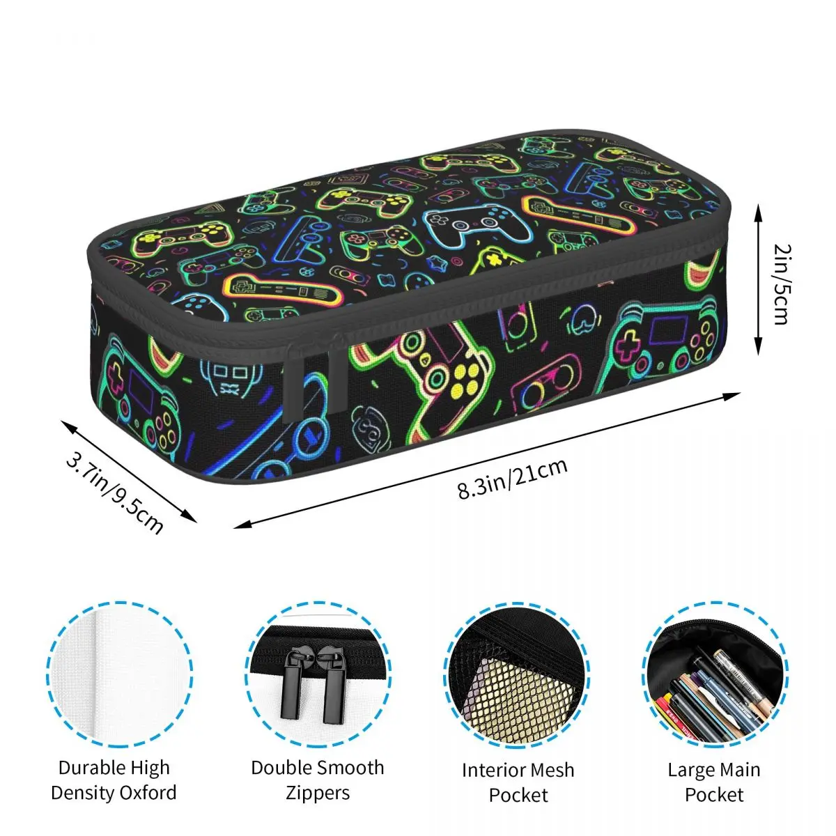Video Game Controller Pattern Pencil Cases Pen Holder Storage Stationery Supplies Big Capacity Pen Box Pencil Bag for Students