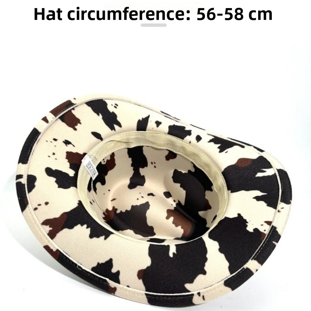Wide Brim Cow Print Western Caps UV Protection Cow Print Pattern Wide Brim Cowgirl Hat Retro Style National Style Hat