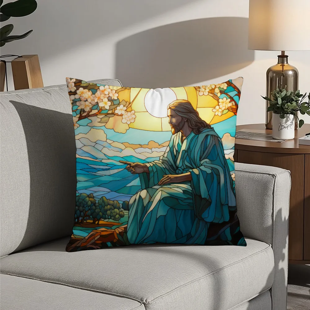 

Jesus Christ Portrait Christian Art Pillow Case Plush Fabric Soft Pillowcase Double Sided Print Cushion Cover Household Gifts