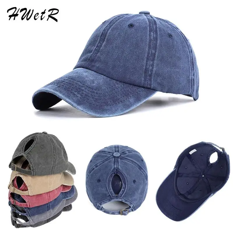 

1pcs Vintage Casual Ponytail Baseball Cap Women Adjustable Snapback Hat Distressed Summer Cap Woman Sunhat