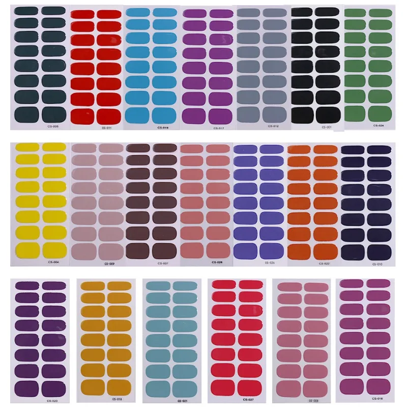 Hotselling 20 effen kleuren nagelstickers, volledige nagelwraps, zelfklevende gel nageldecoratie voor vrouwen en meisjes