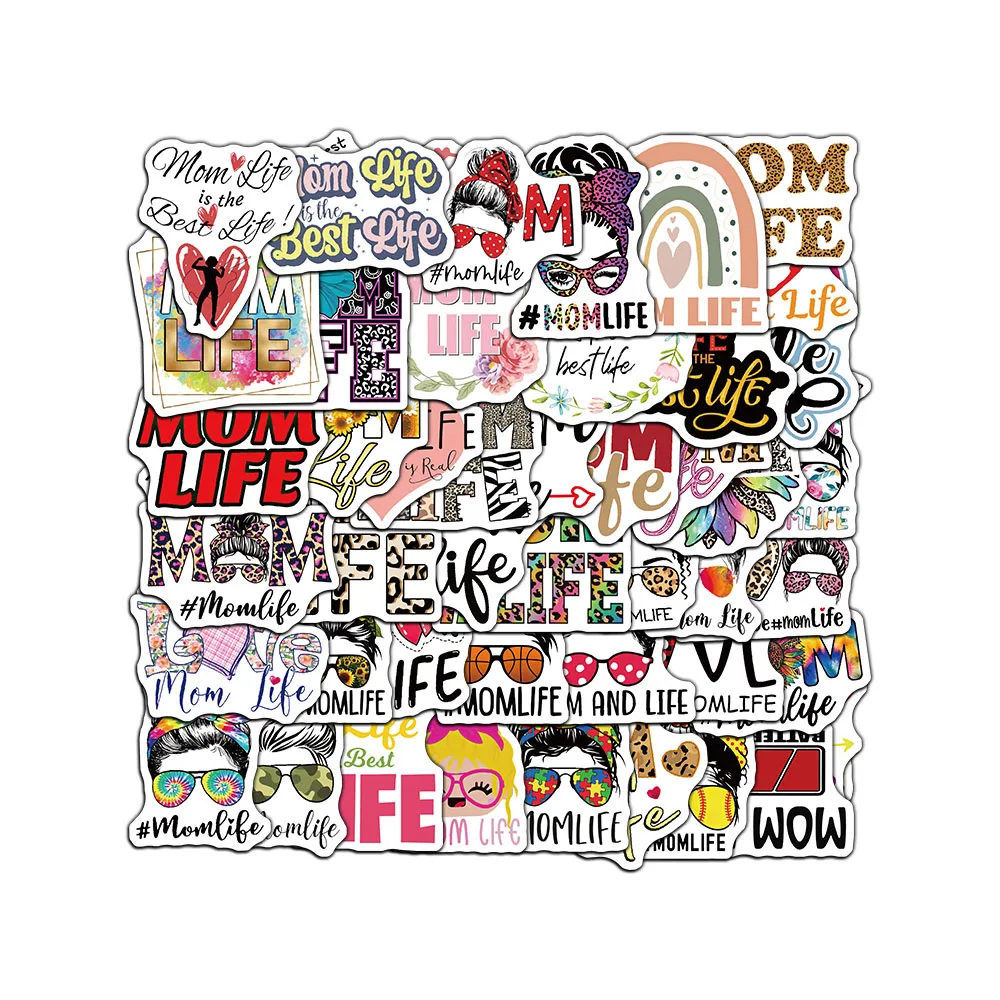 50Pcs Mom Life Stickers Laptop Ledger Phone Cases Decorated with Waterproof Stickers