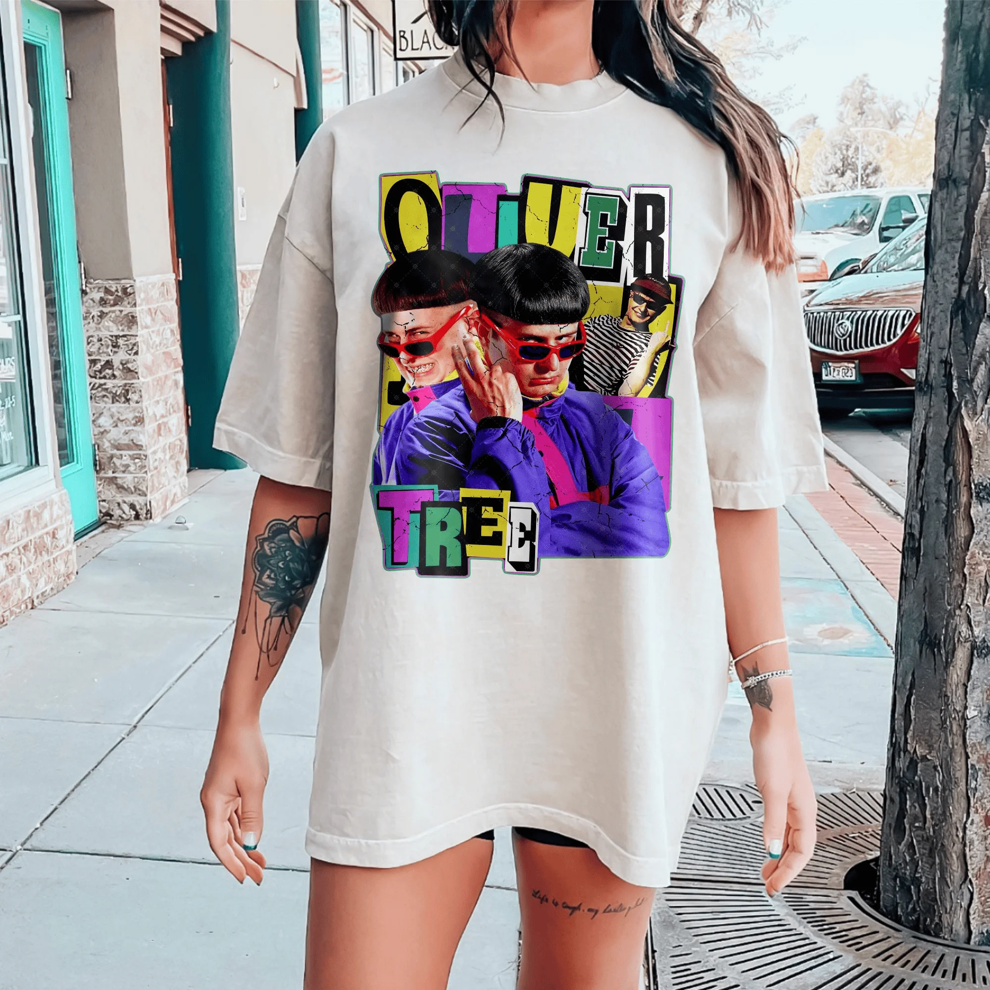 Vintage T-Shirt Colorful Portrait Collage Print 2026 New Unisex Family Matching T-Shirts Gift for Him Loose Oversized Cotton