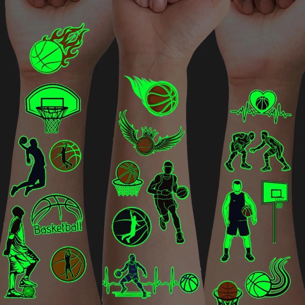 

10 Sheets Luminous Basketball Temporary Tattoo Stickers,Glow in The Dark Basketball Pattern,Basketball Party Favor Decorations