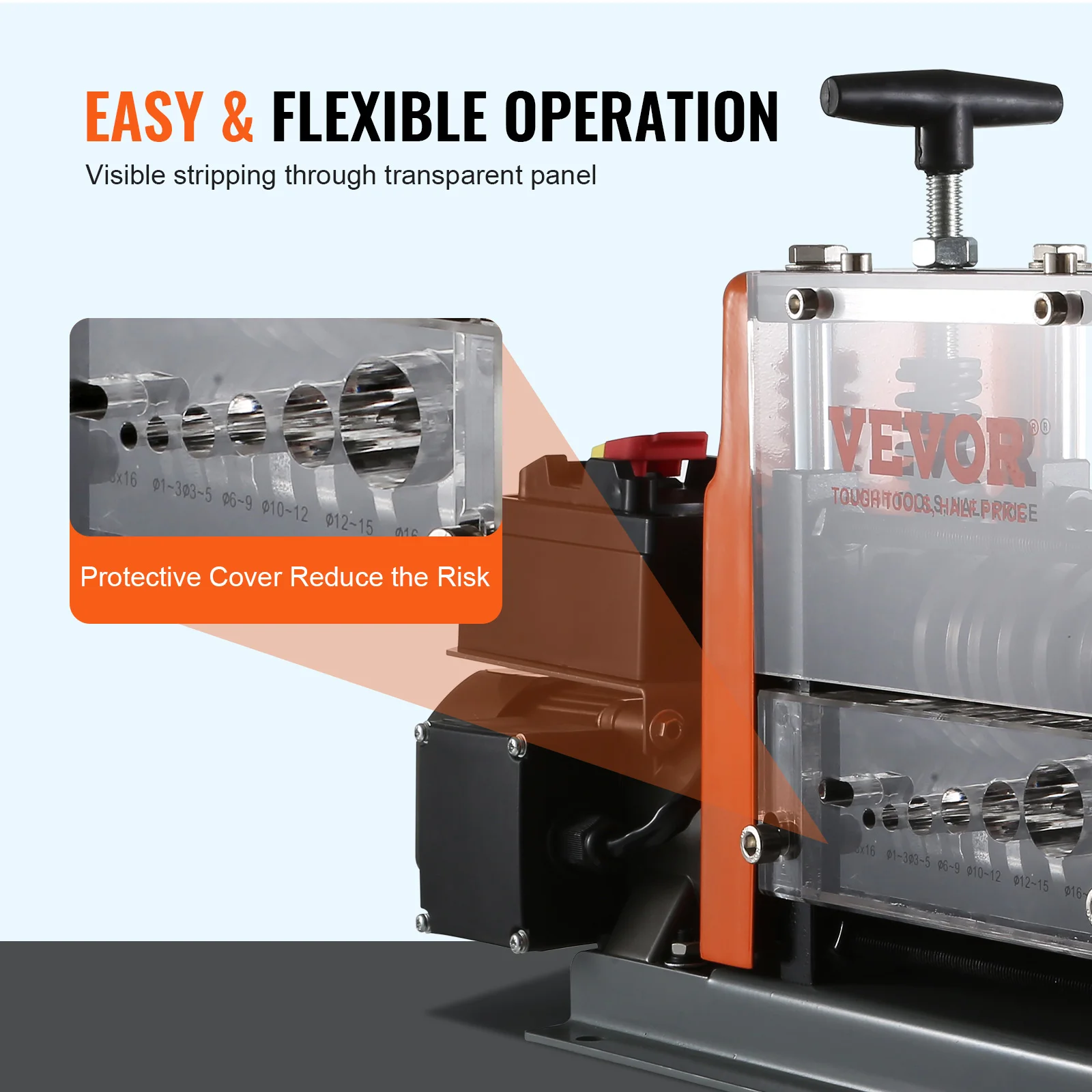 VEVOR Electric Wire Stripping Machine 60W 1.5-25mm Visible Stripping Depth 6 Round &1 Flat Channels for Scrap Copper Recycling