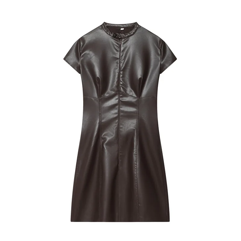 Nowa damska moda europejska i amerykańska, dopasowana mini sukienka z imitacji skóry.