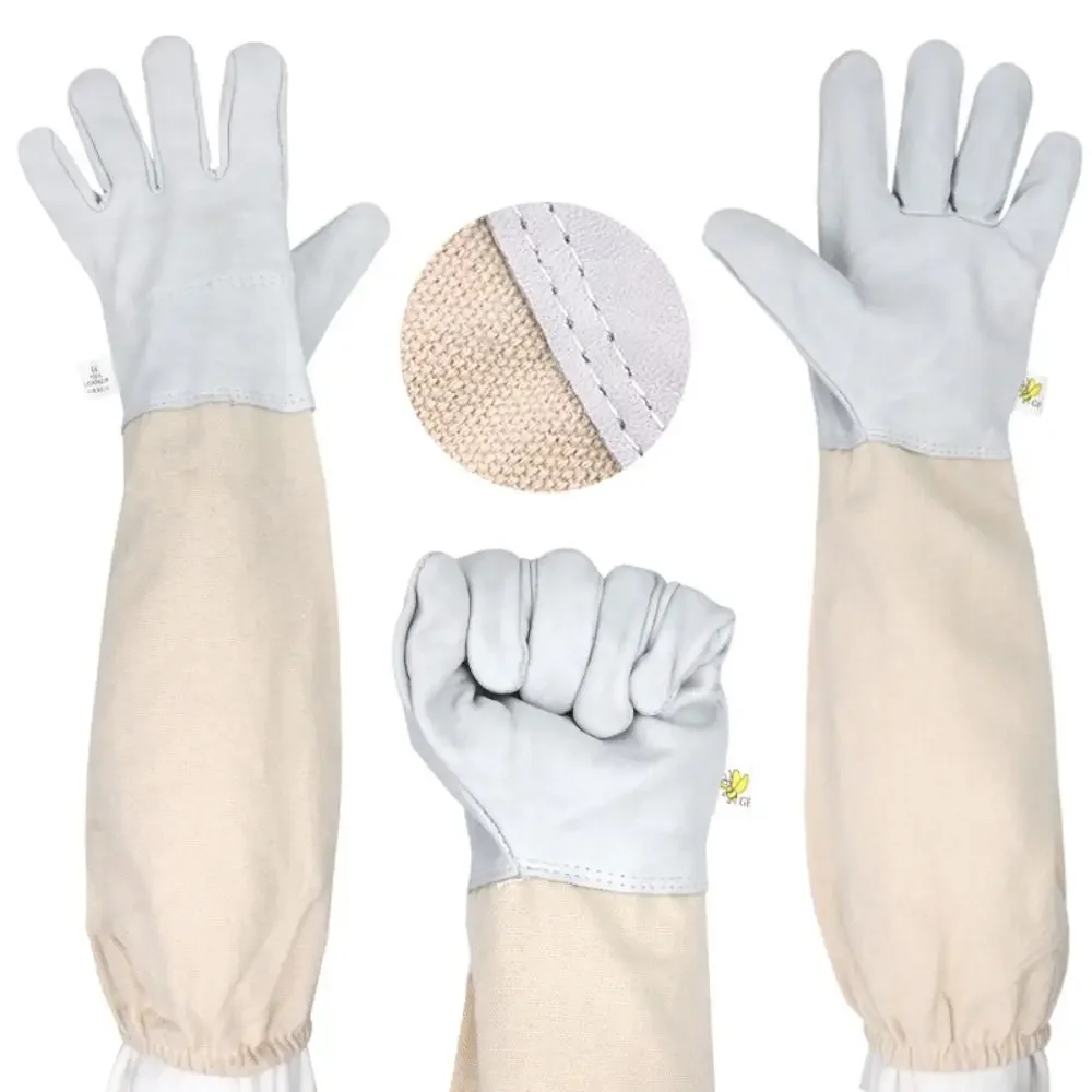 1 Pair Durable Safe Beekeeping Gloves Professional Anti-sting Anti-bee Gloves Canvas Sheepskin Beehive Tools Beekeeping Tools