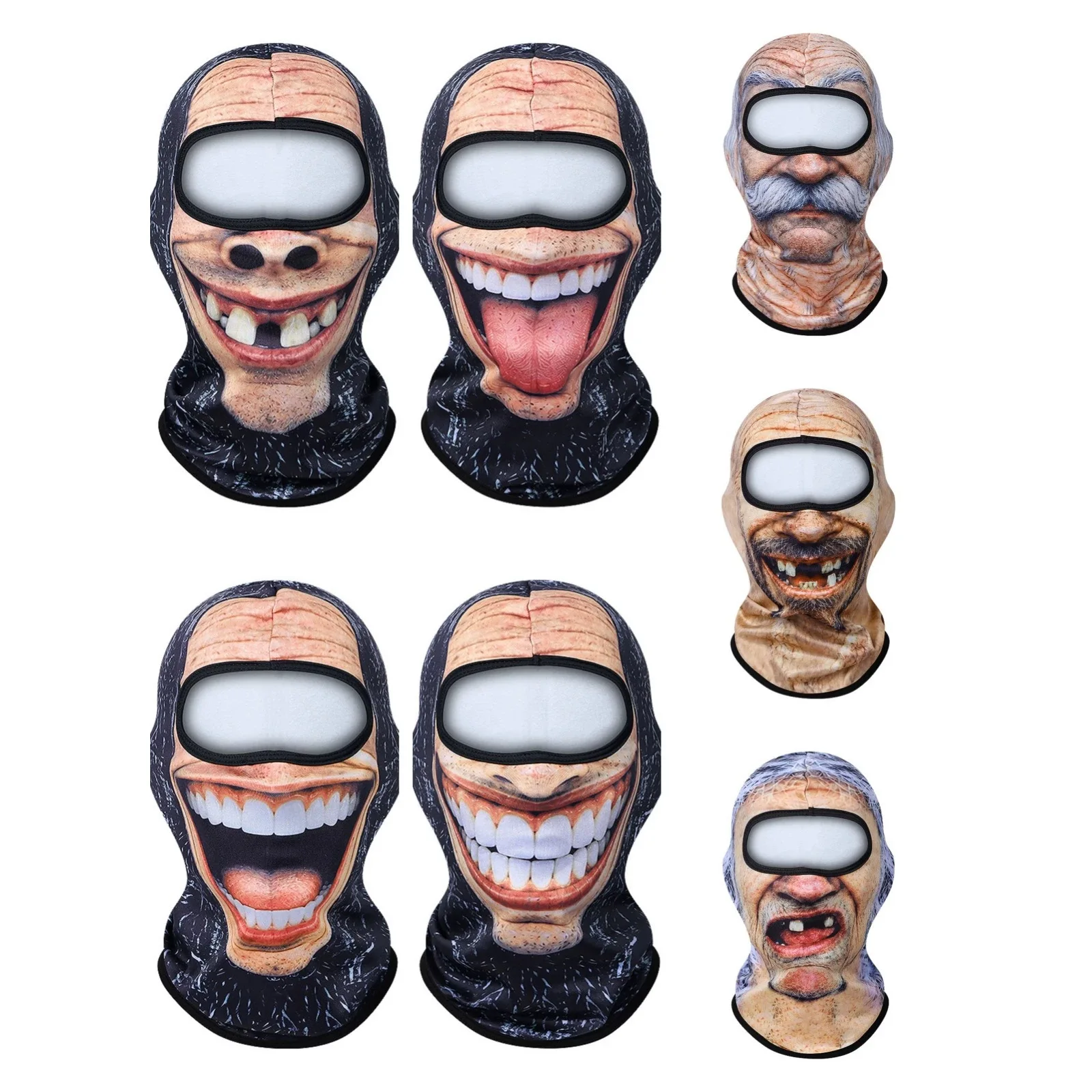 2026 parody 3D facial print riding mask, funny old man headgear, motorcycle windproof and sunscreen scarf, Halloween role-playin