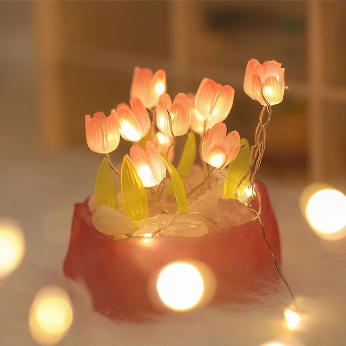 Tulip Led Night Light Diy Atmosphere Lamp Table Bedroom Creative 5/9 Blue Tulip For Girl Battery Ornaments Gift Birthday Bedside