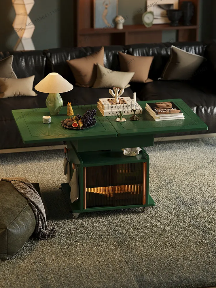 LD solid wood folding coffee table can be lifted and lowered small apartment household mobile cart side table