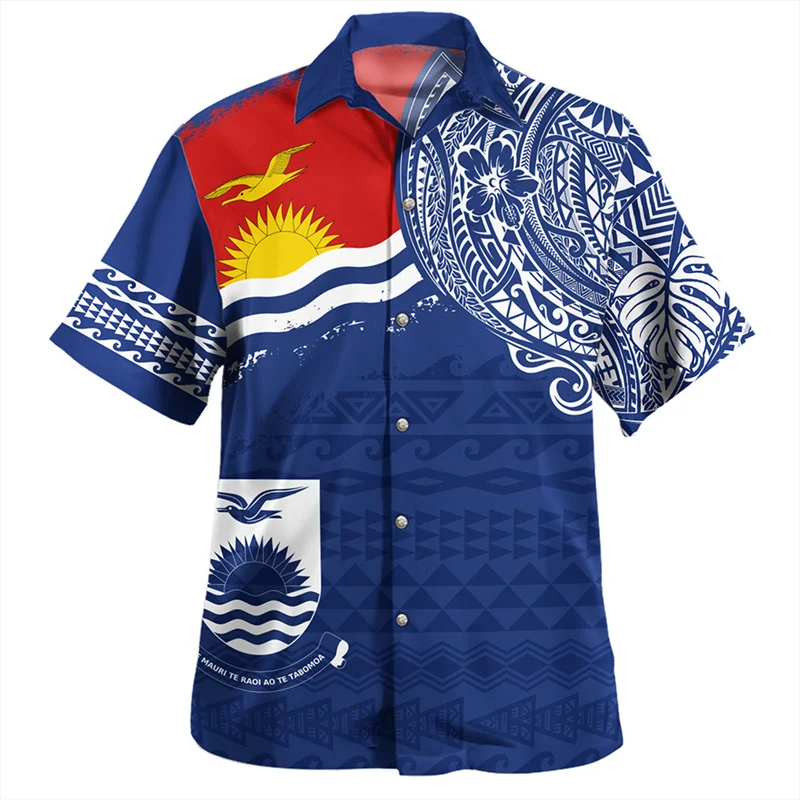 Harajuku Summer New 3D The Republic Of Kiribati National Flag Printing Shirts Emblem Graphic Short Men Clothing