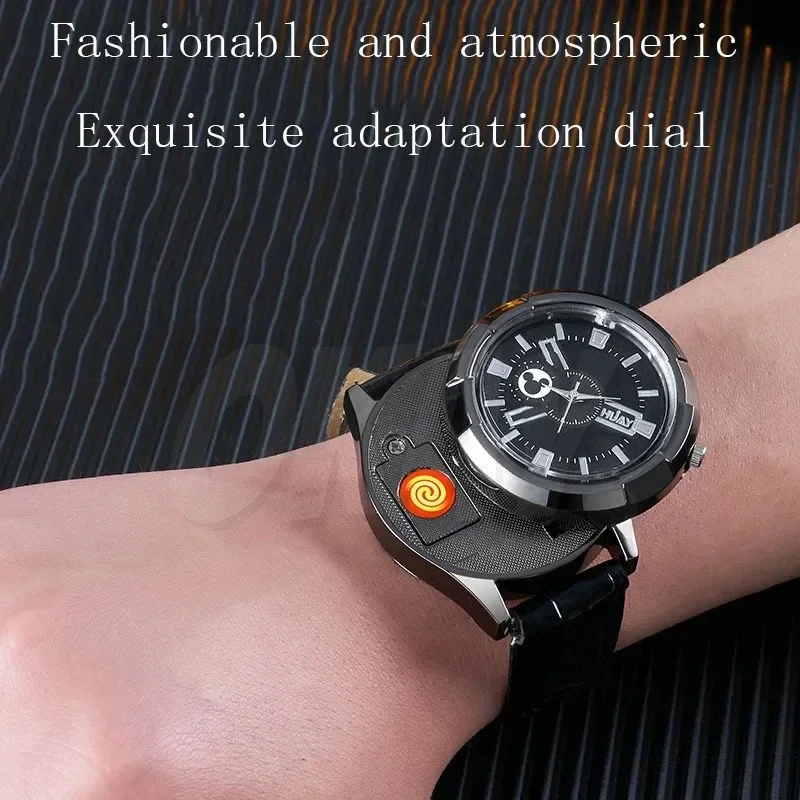 Brand New Rechargeable Metal Watch Lighter Cool Trend Tungsten Filament Cigarette Lighter Men\'s Gift Cigarette Accessories