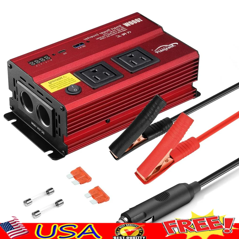 Inverter 1000W Car Power Inverters,12v DC to 110v AC Converter with Dual AC Outlets 3.0A USB and Type-C,12 Volt Inverter Car