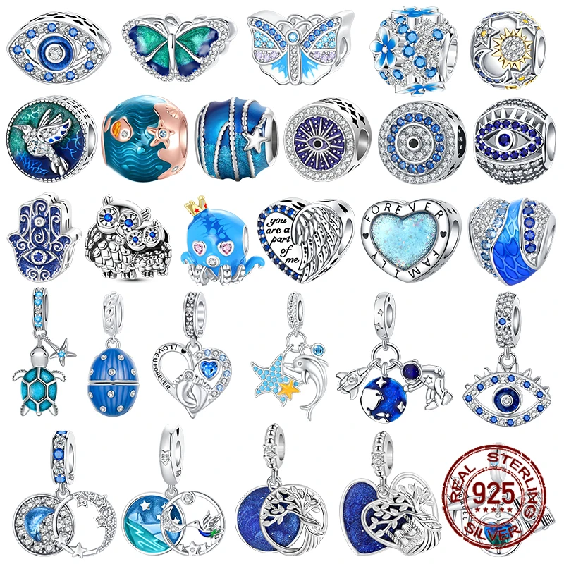 

Fit 925 Original Bracelets Blue Zircon Owl Luminous Sea Turtle Octopus 925 Silver Charms Beads DIY Birthday Jewelry Gift