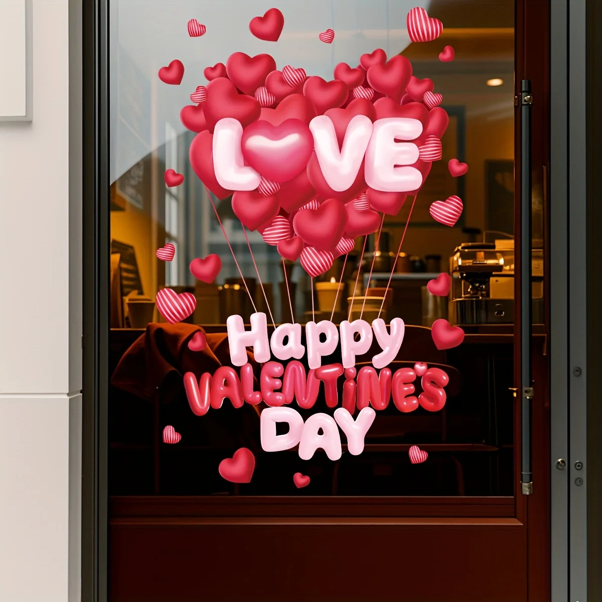 1 Blatt „Happy Valentine's Day“-Fensteraufkleber mit Liebesherz, Ballonaufkleber für Glas, festliche Party-Dekoration, statischer Türaufkleber
