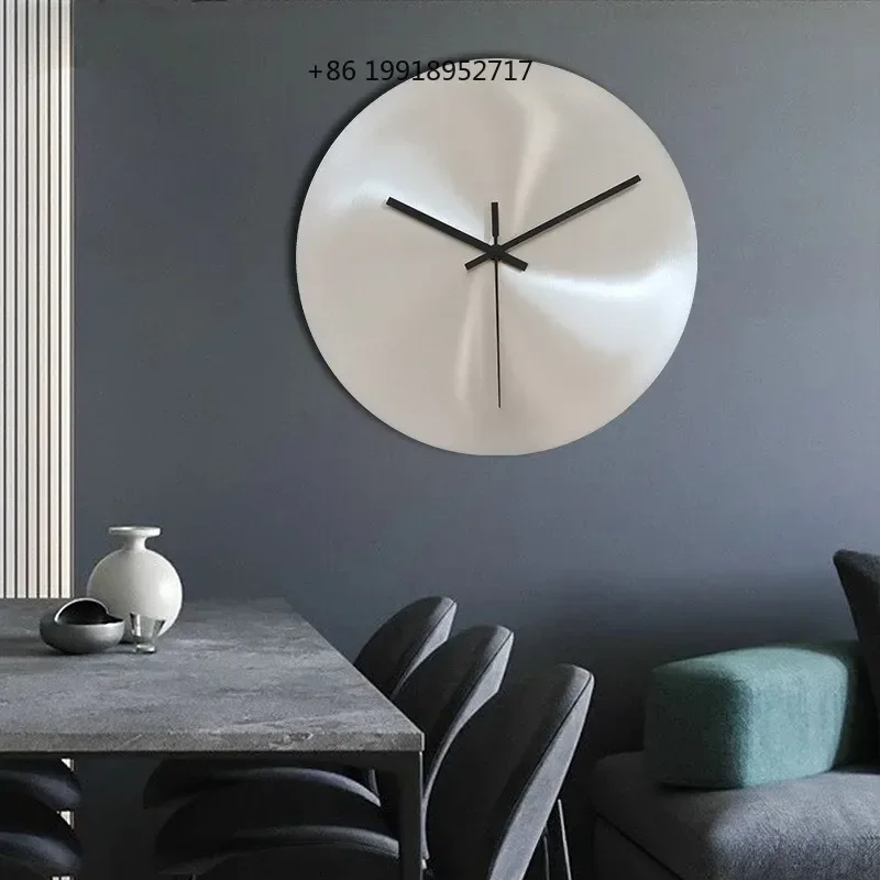 Round Silvery Silent Wall Clocks Industry Numberless Living Room Wall Watch Stainless Steel Panel Modern Simple Home Decor JJ706