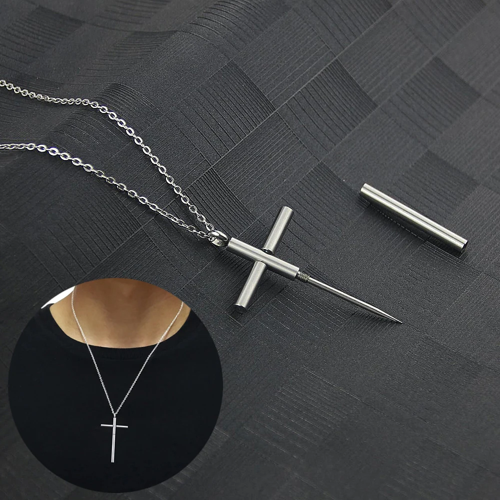 Cross Necklace for Men Stainless Steel Cross Pendant Necklace Men's Pendant Jewelry Toothpick Necklace Hip-hop retro cross Gift