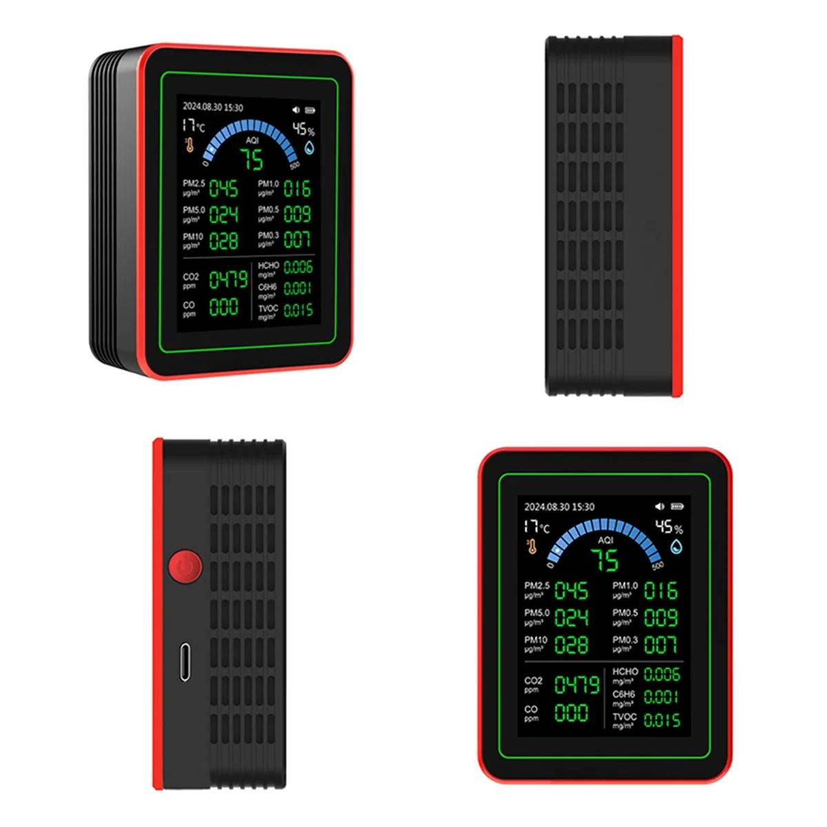 

AA98 18-in-1 Air Quality Monitor Air Quality Tester Pm2.5 Data Storage Download Air Quality Carbon Dioxide Detector Black