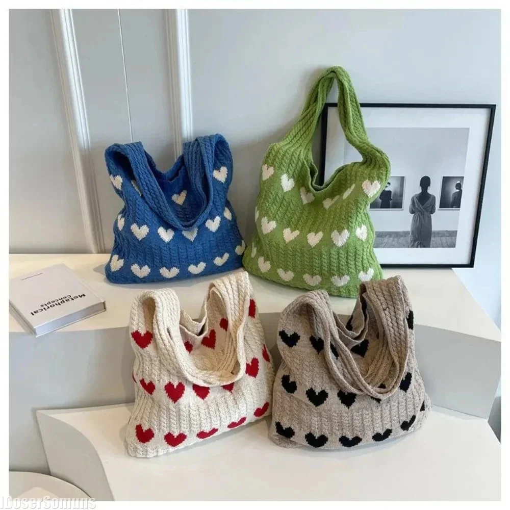 

New Large Capacity Knitted Bag Women's Summer Handmade Woolen Knitted Underarm Knitted Bag Love Personality Shoulder Bag Fashion