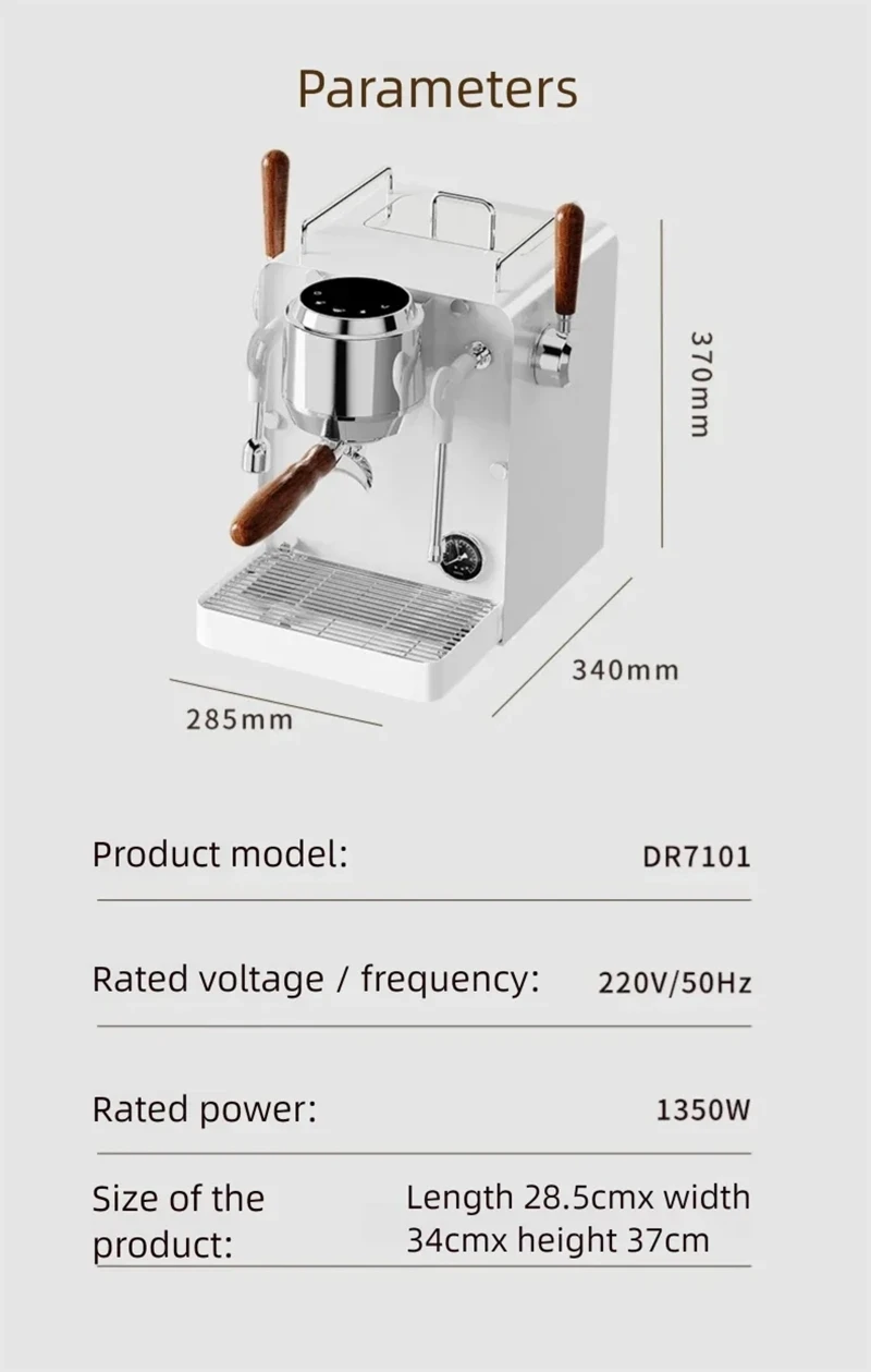 E101 58mm Espresso Machine with PID Semi-automatic Coffee Machine Pressure Gauge & Steam Wand for Home Barista 220V