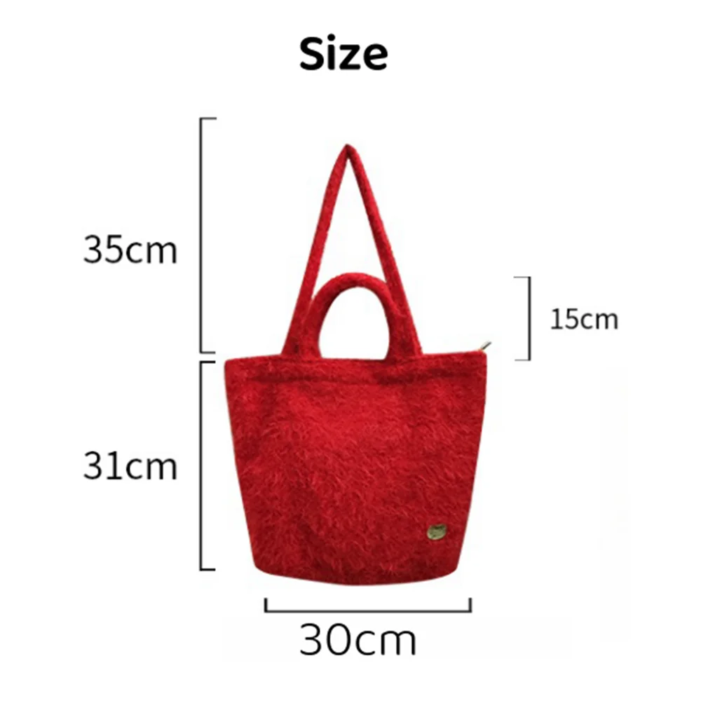 Girls Retro Handmade Plush Tote Bag Large Capacity Shopping Handbag Winter Casual Dual Shoulder Bags Purpose Commuter Crossbody