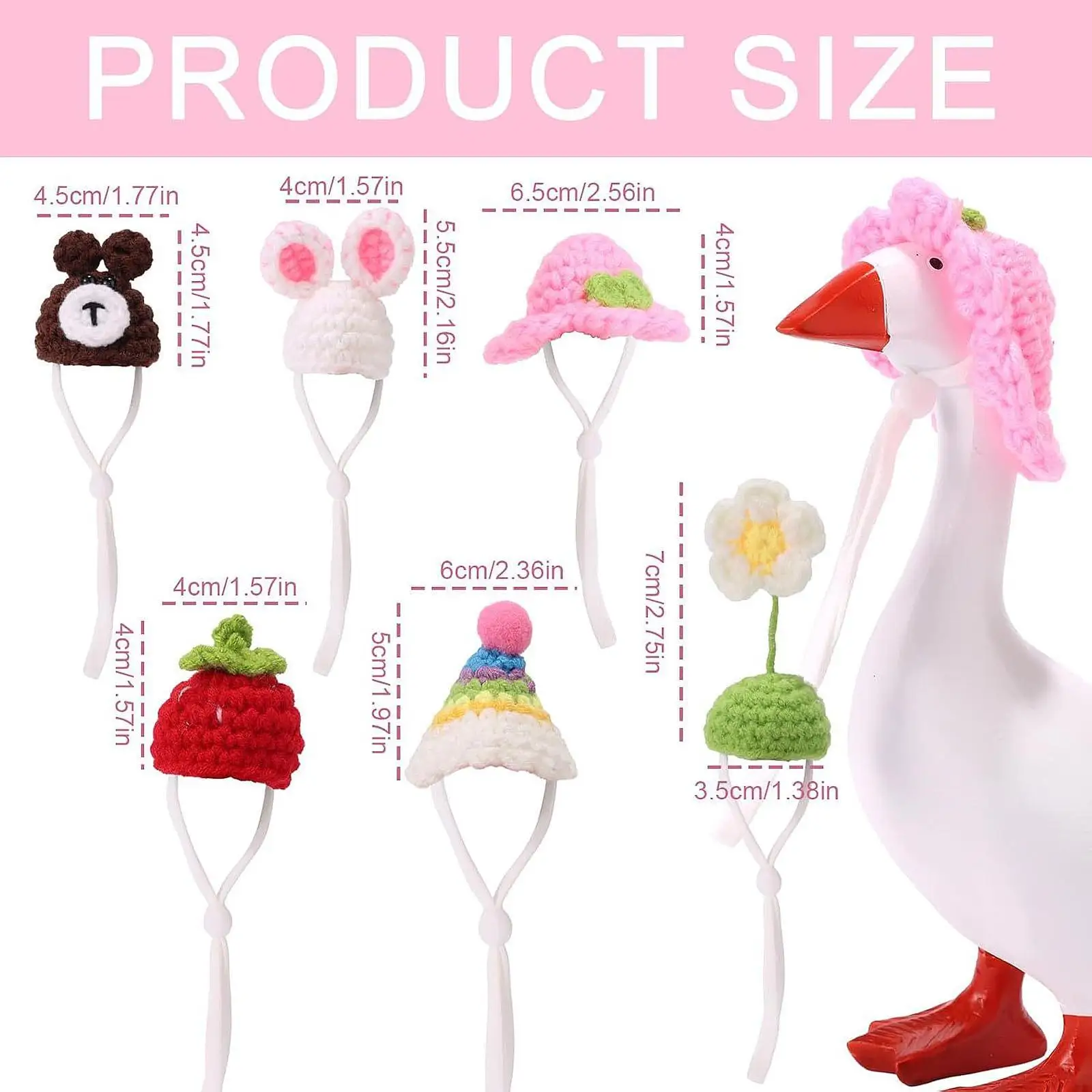 6 قطعة قبعات الحياكة الصغيرة قبعة ملحق شرفة صغيرة حزام قابل للتعديل اكسسوارات الموسمية ديكور مكتب أوزة وتتسابق أوزة زي