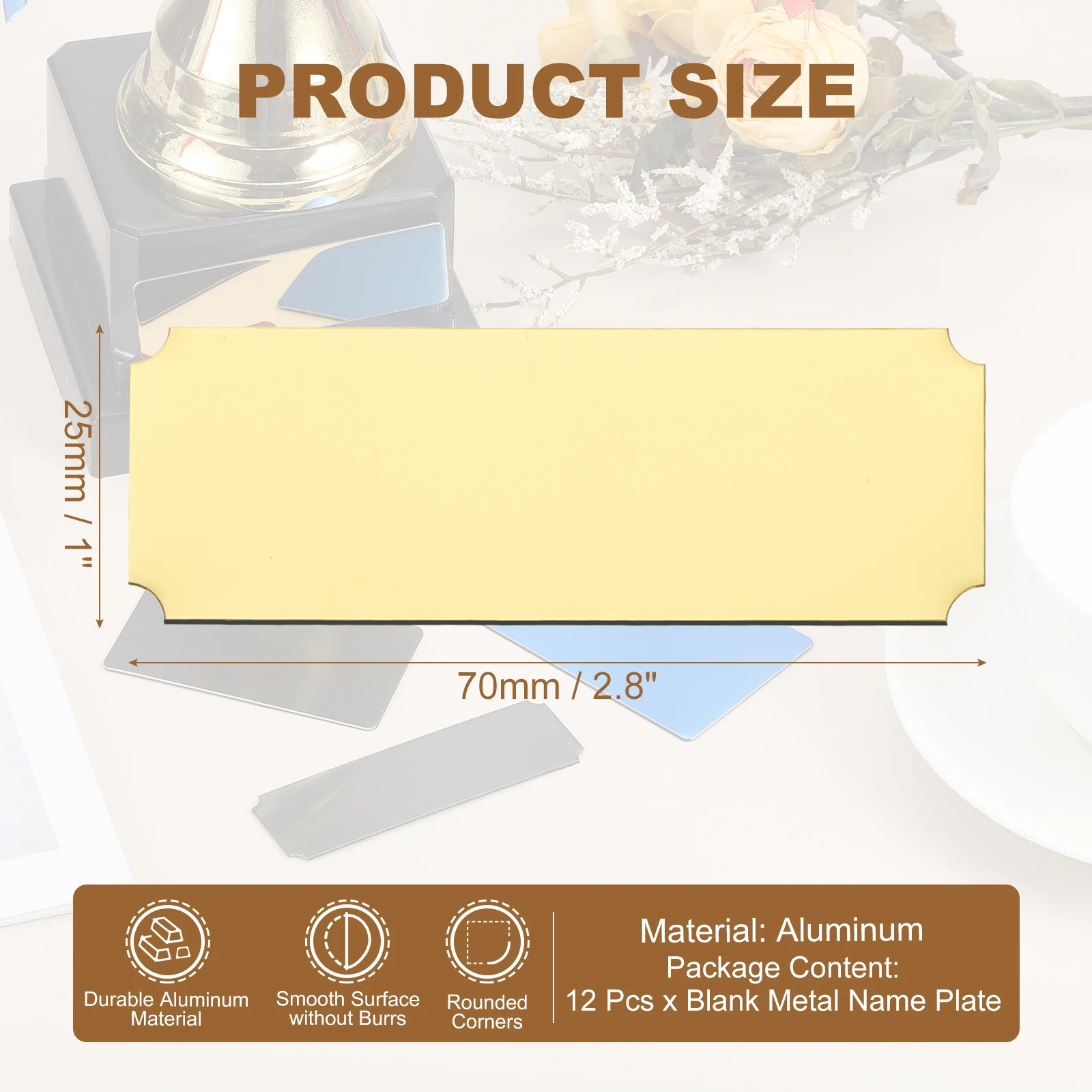 12Pcs Blank Name Plates Engraved Metal Name Plate Laser Strong Adhesive Nameplate Anodized Aluminium Custom for Signs DIY Crafts