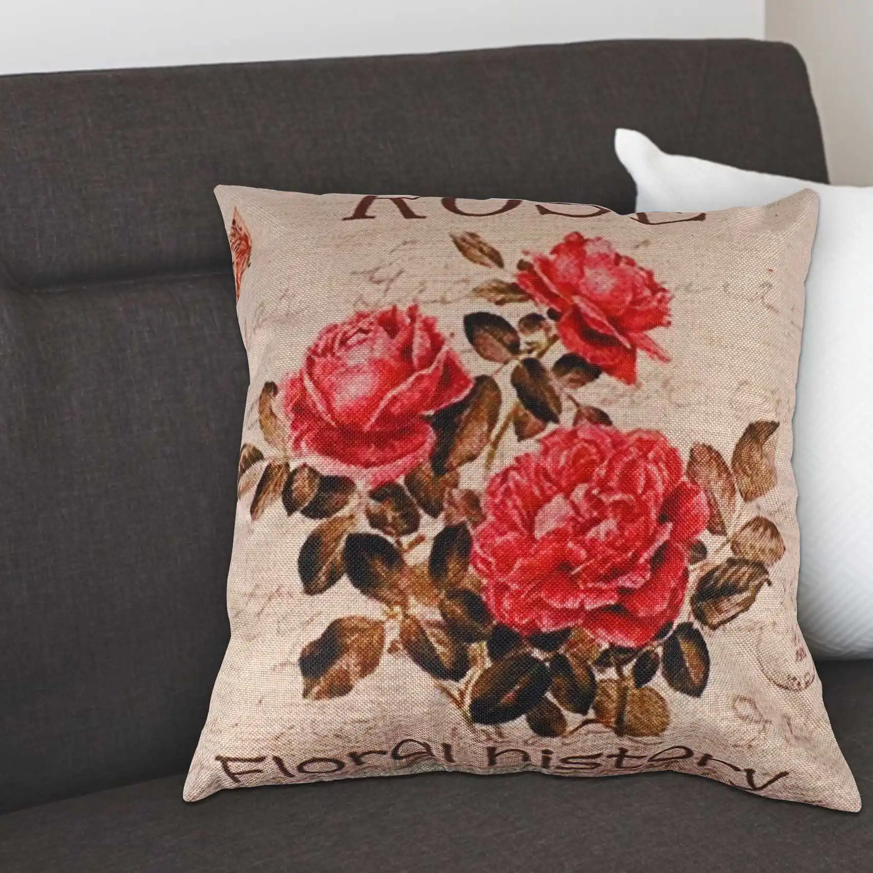 N37R_flax Federa per cuscino decorativa Fodera per cuscino Divano di casa (3 rose)