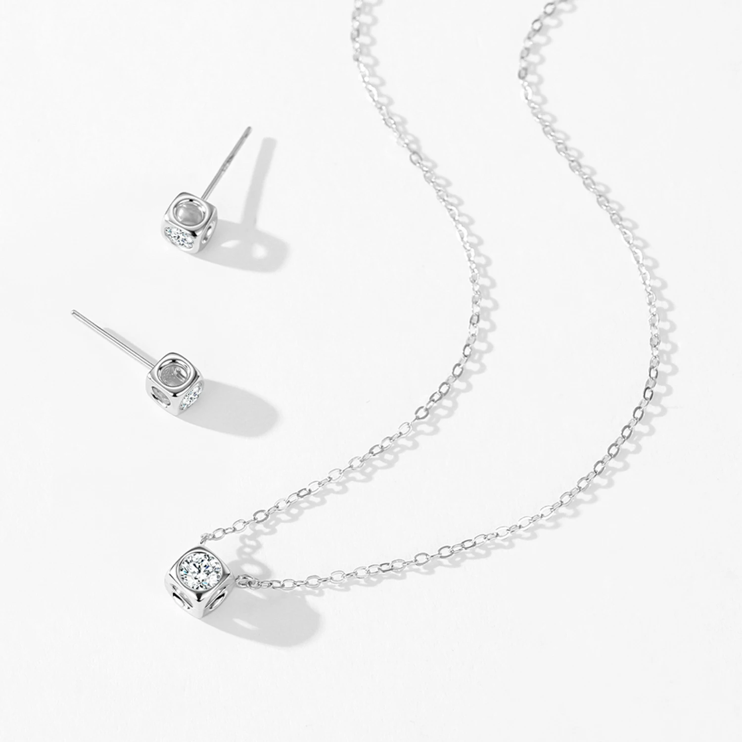 

Ailmay 925 Sterling Silver Shiny Zircon Small Square Earring Pendant Necklace Set The perfect Gift For Women's Anniversary