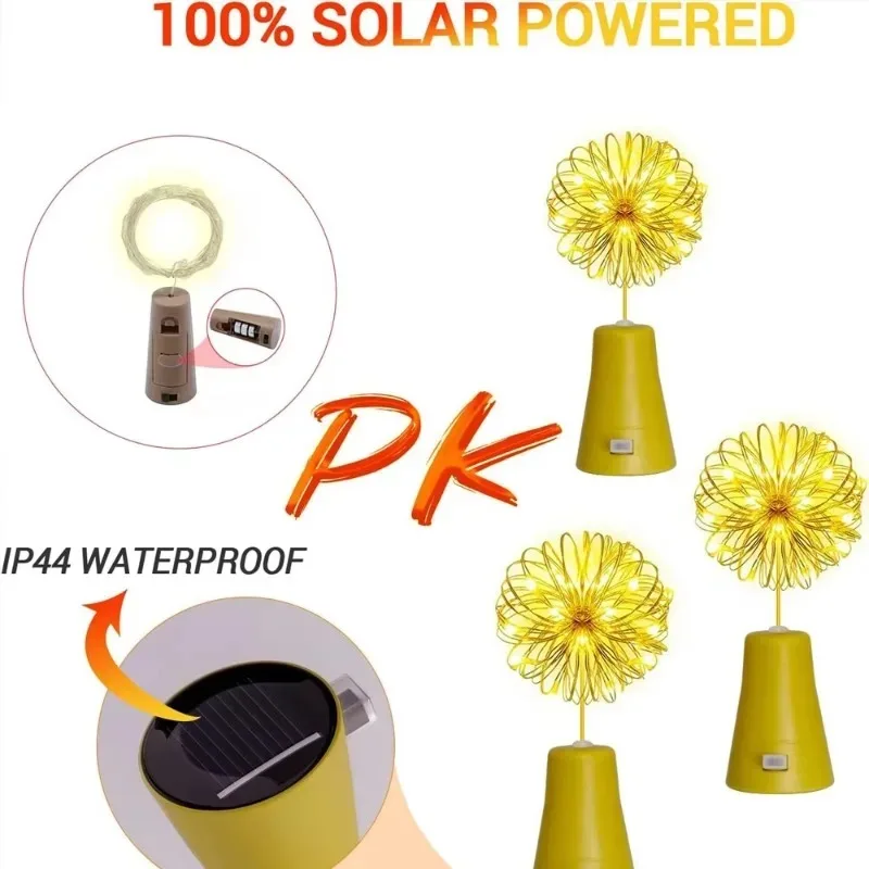 20LED Solar Copper Soft Wood String Lights for Wine Bottles, Parties, Holidays, Christmas, Outdoor, Suitable for DIY, Wedding