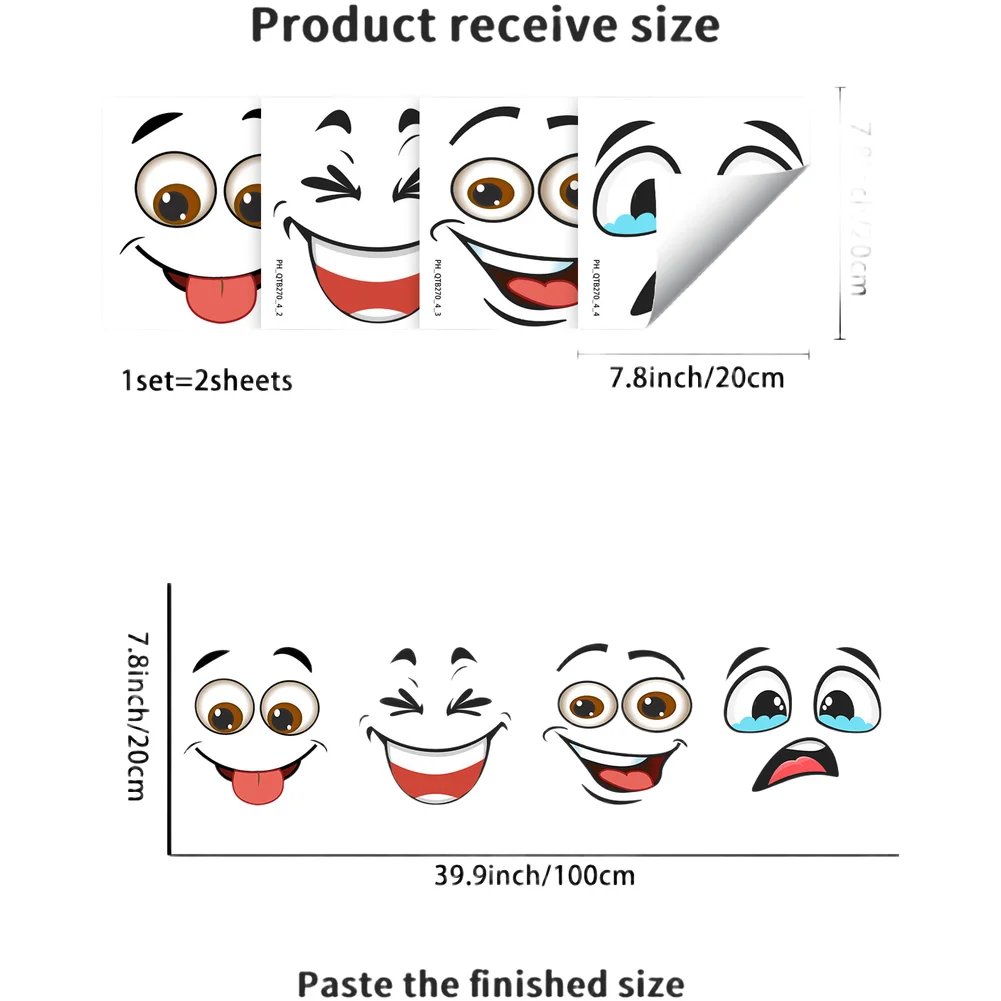 4PCS Playful PVC Wall Decals Cartoon Faces for Waste Bins Furniture For Living Room Bedroom Bathroom Decoration