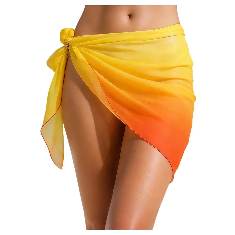 Summer Women Short Sarong Swimsuit Coverups Beach Bikini Wrap Skirt Chiffon Swimwear Pareo Scarf Beachwear Swimsuits Cover Ups