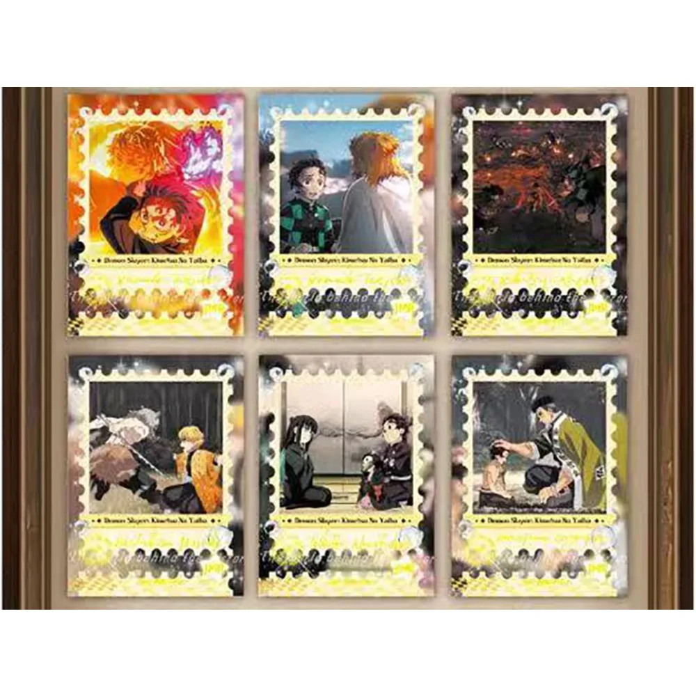 Demon slayer coleção cartões caixa de reforço adorável q-versão anime personagens em forma especial cartões transparentes diversão presentes populares