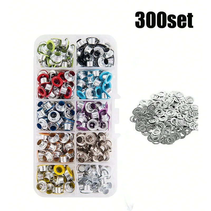 Grommet Kit, 300 Sets 3/16 Inch Metal Eyelets Grommets Set  for Clothes Shoes Bag Leather Crafts DIY Projects