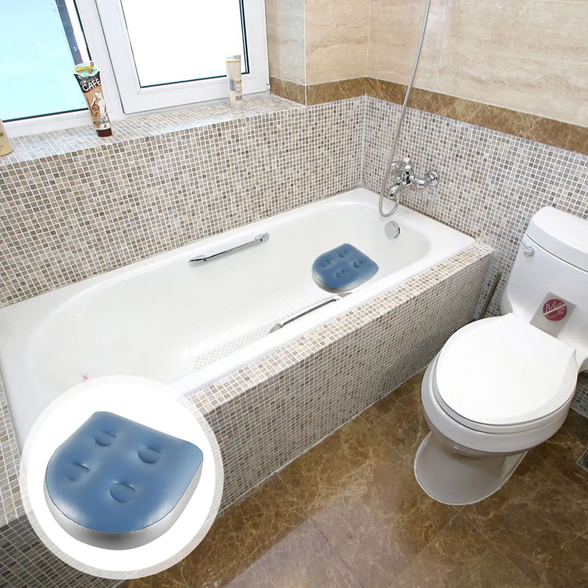 Asiento elevador para bañera de hidromasaje, cojín para Spa y bañera de hidromasaje, cojín para asiento elevador, almohadilla para Spa para baño, inflable y relleno de agua, doble propósito