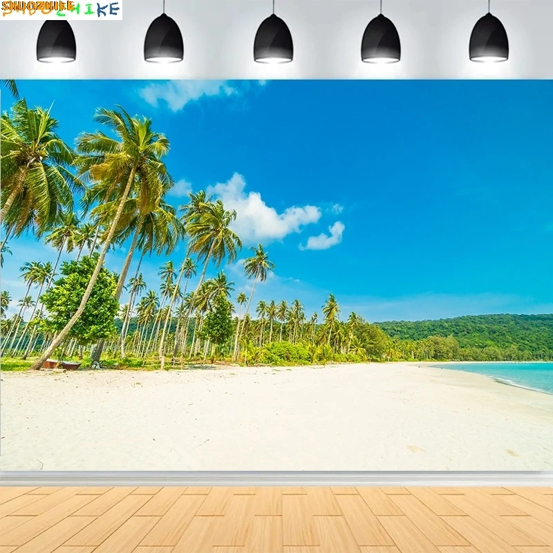 

Beautiful Island Landscape With Sandy Beach Photography Backdrops Prop Tropical Sea Blue Sky Cloud Photo Studio Background SD-03