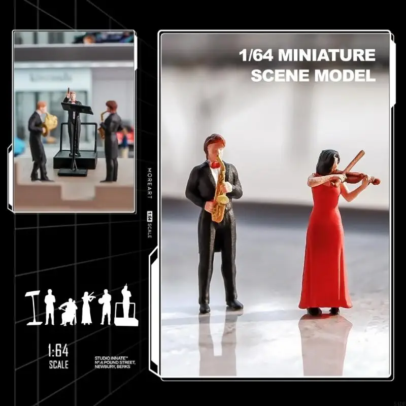 54DF Miniature Resin Violin Players Set 1/64 Scale with Detailed Features for Creative Scene Setting and Decors
