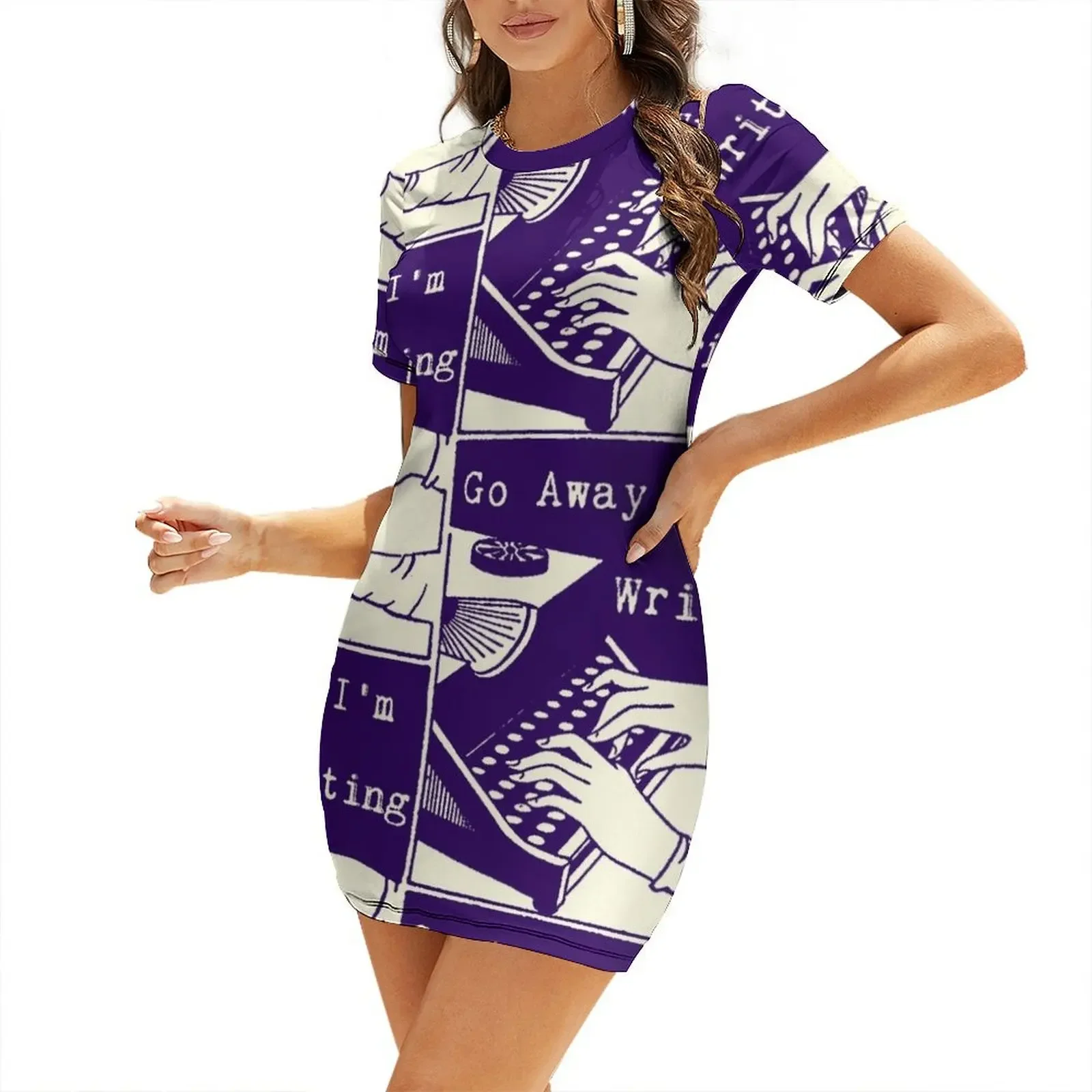 

Go Away, I'm Writing (Dark Blue/Cream) Short-Sleeved Dress summer dresses for women 2025 Dress