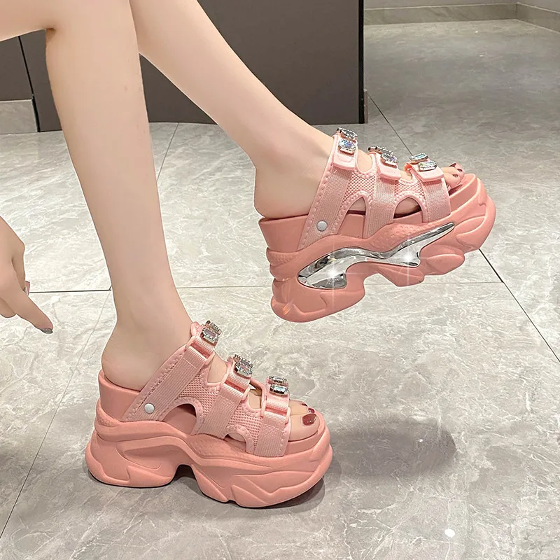 

Summer Breathable Mesh Slippers Women Outside Chunky Sandals New 2025 Wedges Platform Shoes Woman Beach Flip Flops 10.5CM