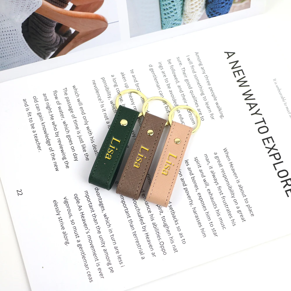 พวงกุญแจหนัง PU ลายซาฟายาโน สีพื้น ชื่อสั่งทำได้ ของขวัญคริสต์มาส วันเกิด พวงกุญแจรถยนต์