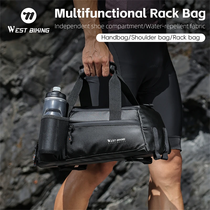 WEST BIKING Multifunktionale Fahrrad-Gepäckträgertasche 13L Große Kapazität + Unabhängiges Schuhfach Fahrradtasche 900D + PVC Wasserdichte Schultertasche