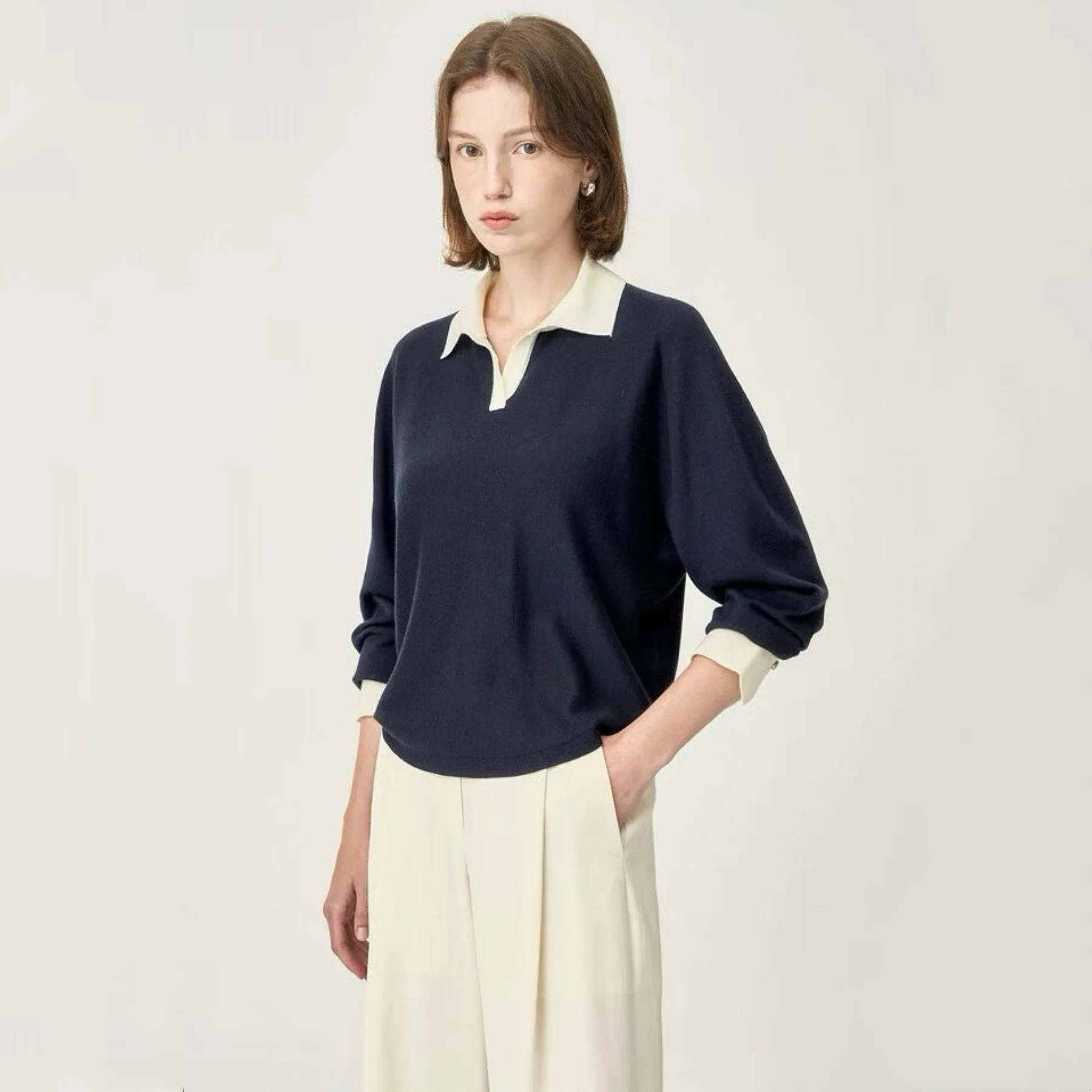 

Lemon Cheese Cas25 Autumn Color Blo Collar Knitted Loose Long Sve Simple Faion Women's Ne Pullover Knitwear