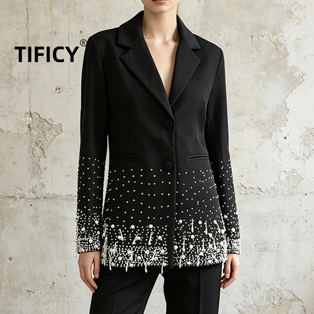 High Street Blazers Women's Autumn New Pearl Decoration Fashionable Temperament Loose Streetwear Fashion Suit Jacket