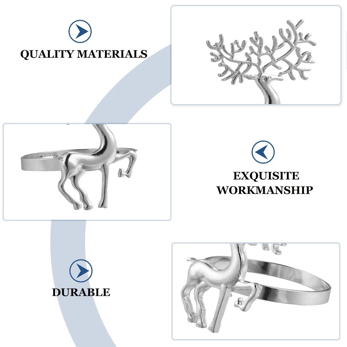 

6Pcs Napkin Rings Christmas Deer Shape Alloy Holder for Holiday Party Kitchen Bar Table Decoration Festive Dinner Accessory
