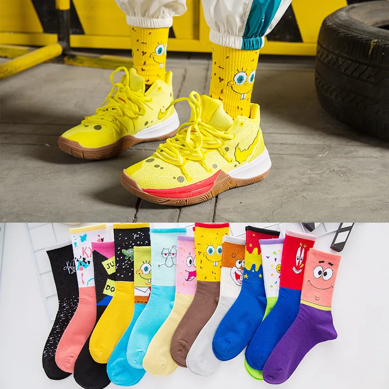 

SpongeBob Squidward Cartoon Cotton Socks for Women Men Long Tube Crew Socks Ins Fashion Basketball Sports Socks Autumn Winter
