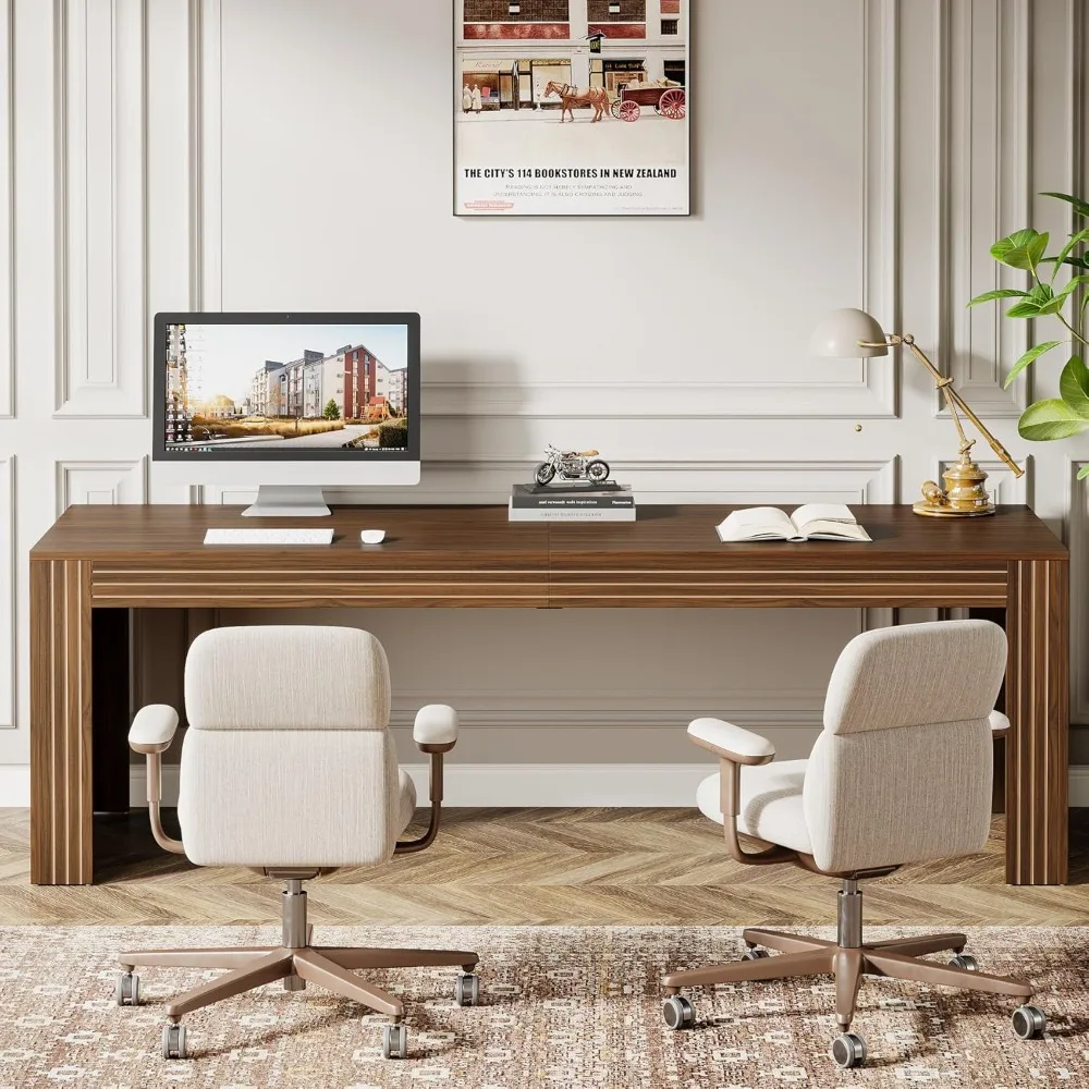 79インチの特大オフィスデスク、ホームオフィス用二人用オフィスデスク、木製の長いパソコンデスクとオフィス用ライティングデスク