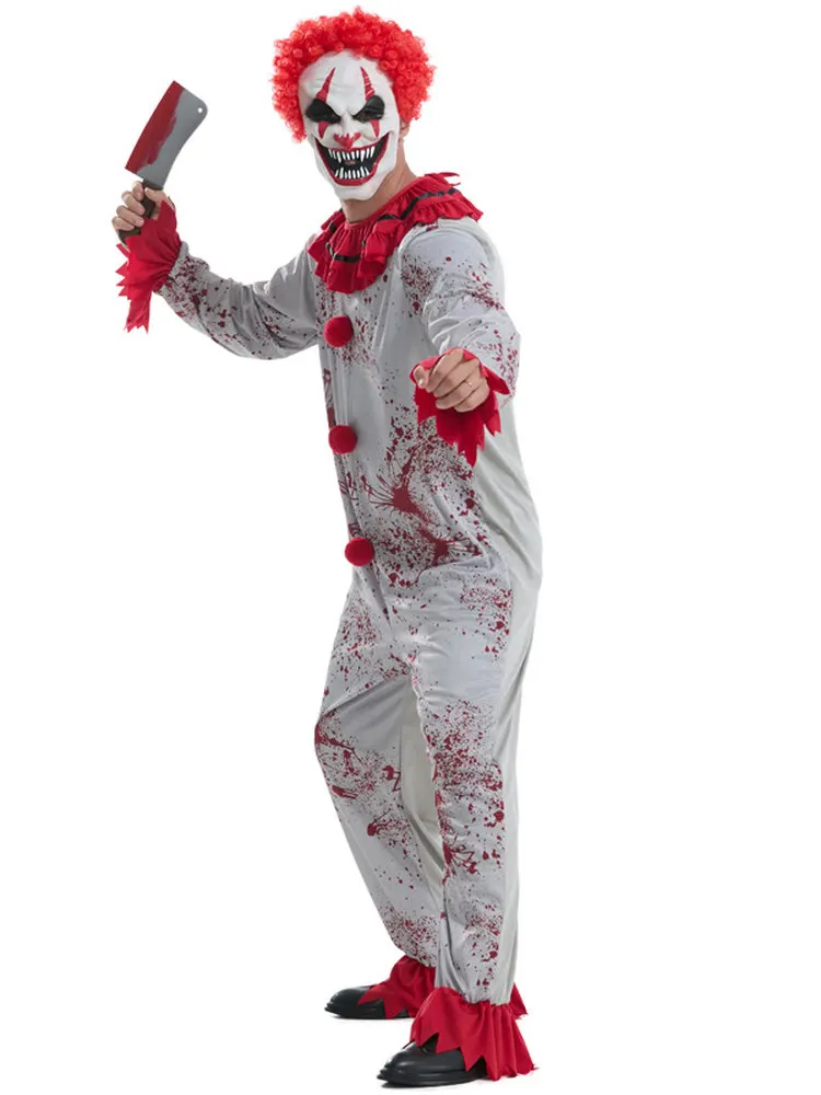 Halloween Volwassen Cosplay Clown Masker Headset Terroristisch Bloedgekleurd Escape Room NPC Eng Kostuum Polyester Etnisch Toneelkostuum