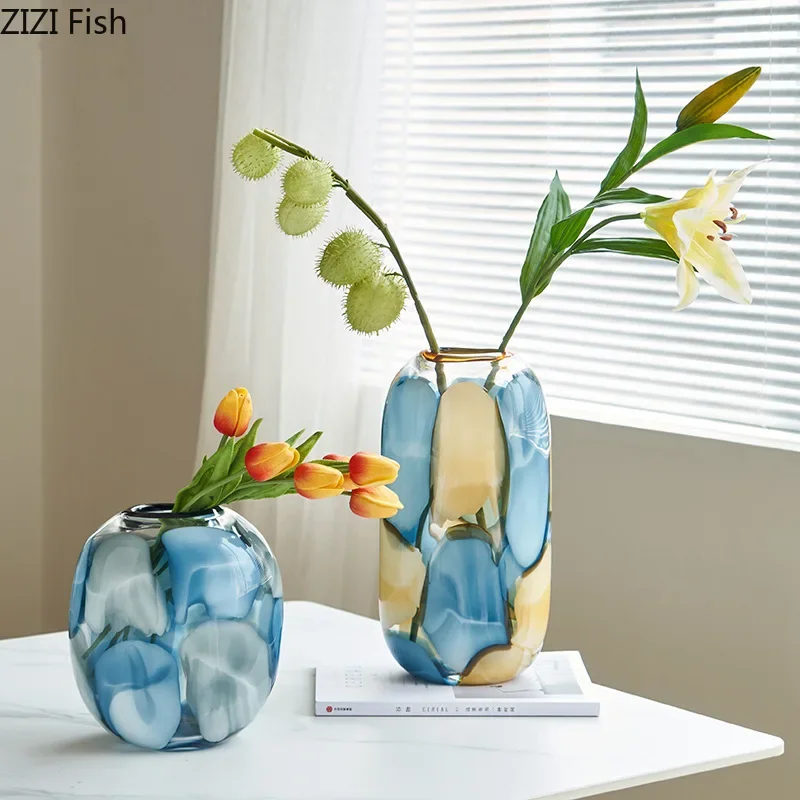 

Colored Glass Vase Handmade Art Vases Ornament Flowers Vessels Hydroponic Vase Flower Arrangement Decoration Dried Flower Vases